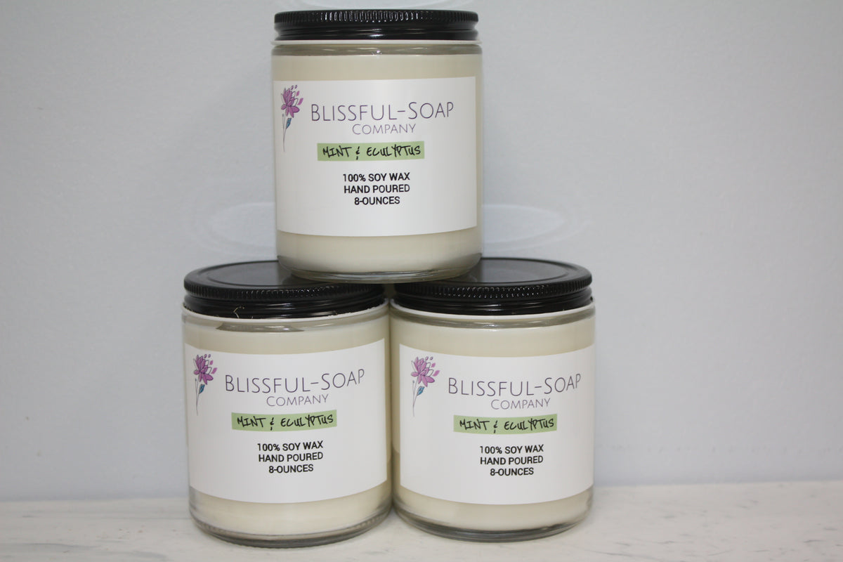 Mint & Eucalyptus 100% Soy Wax Candle – Blissful-Soap